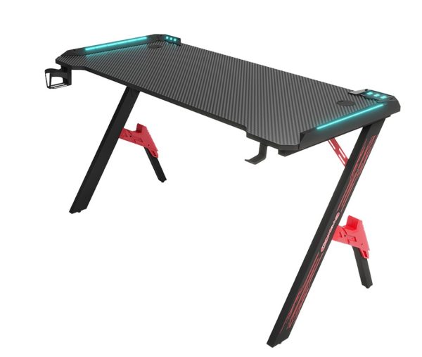 Gaming Desk with RGB LED Lights with Headphone Hook Cup Holder Gamer Workstation (140 X 60 X 73 CM)